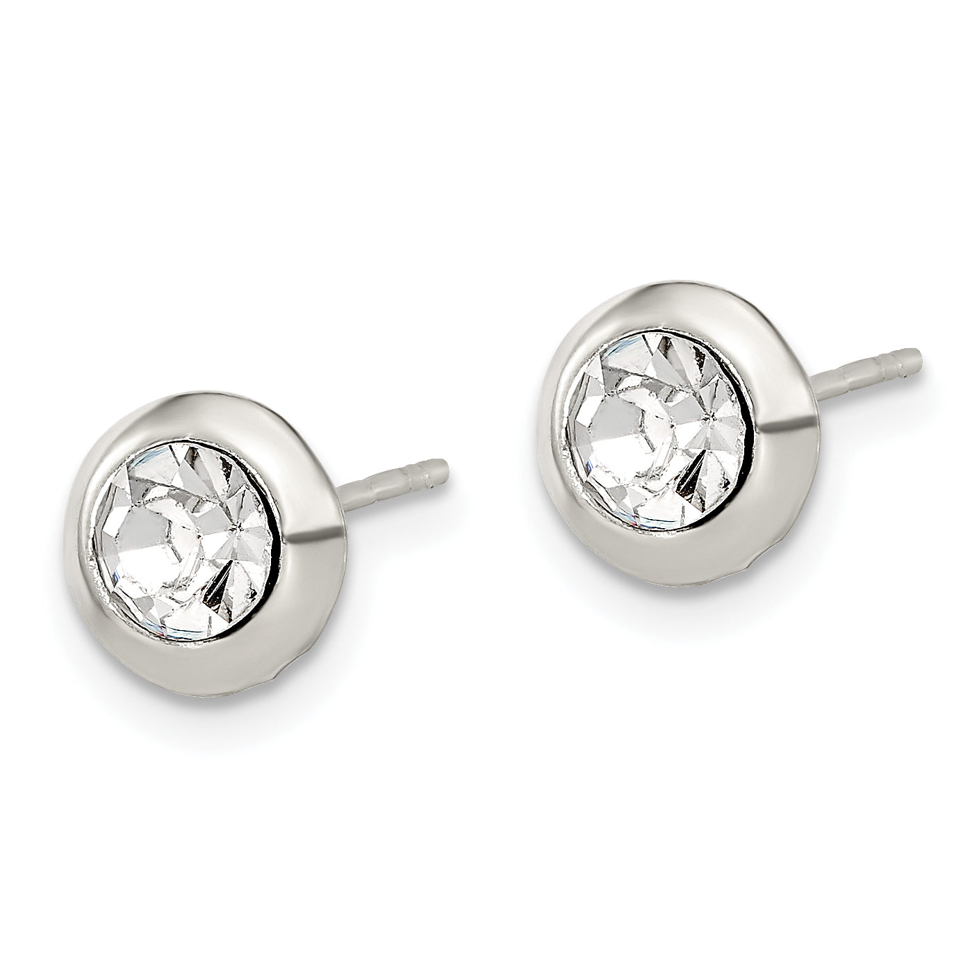Sterling Silver Polished 8mm Round CZ Bezel Set Stud Earrings