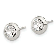 Sterling Silver Polished 8mm Round CZ Bezel Set Stud Earrings