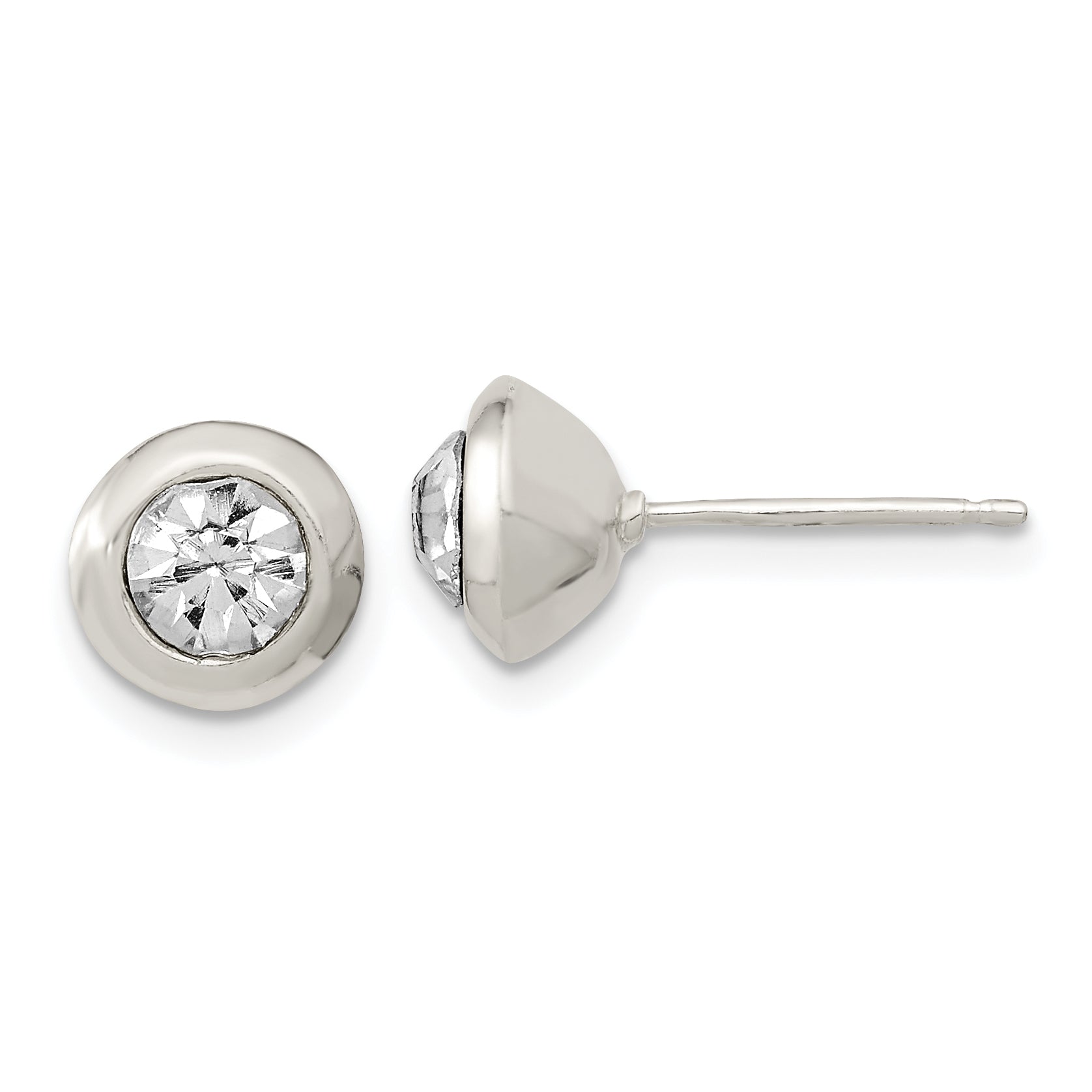 Sterling Silver Polished 8mm Round CZ Bezel Set Stud Earrings Main image