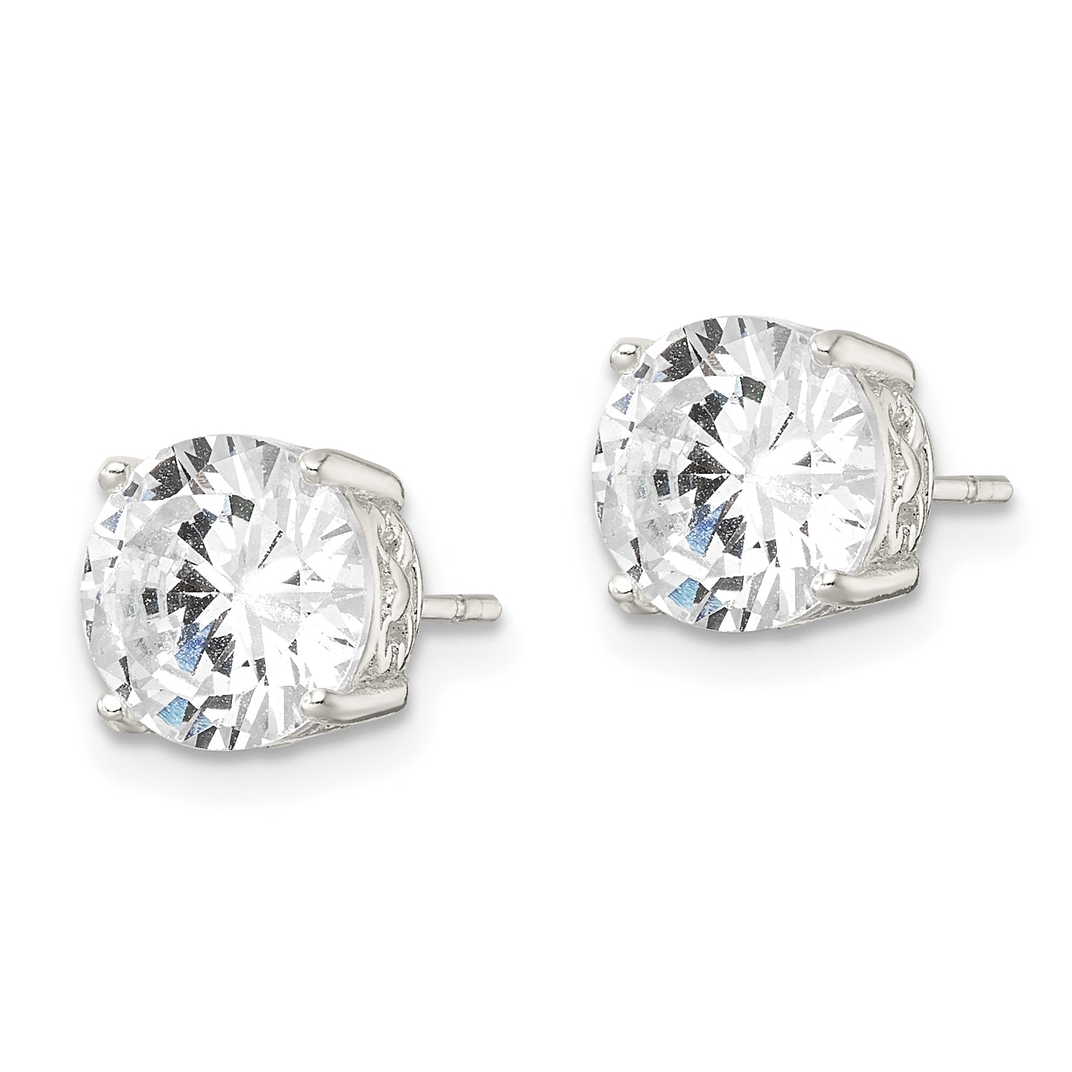 Sterling Silver Polished 8mm Round CZ Heart Basket Set Stud Earrings Secondary image