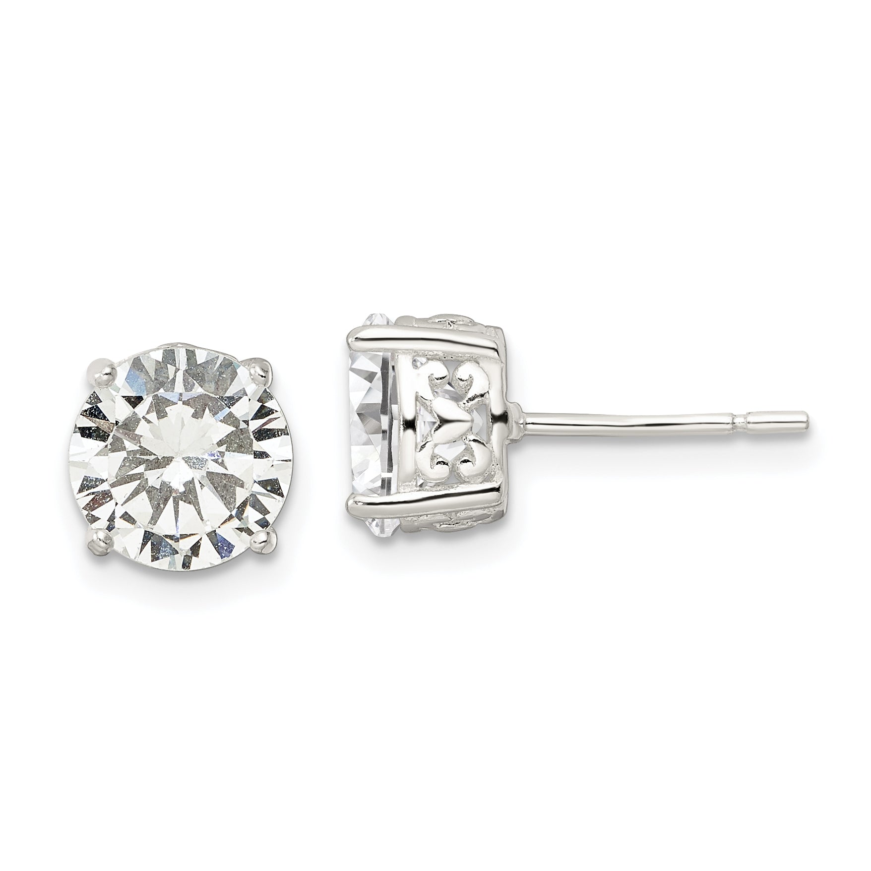 Sterling Silver Polished 8mm Round CZ Heart Basket Set Stud Earrings Main image