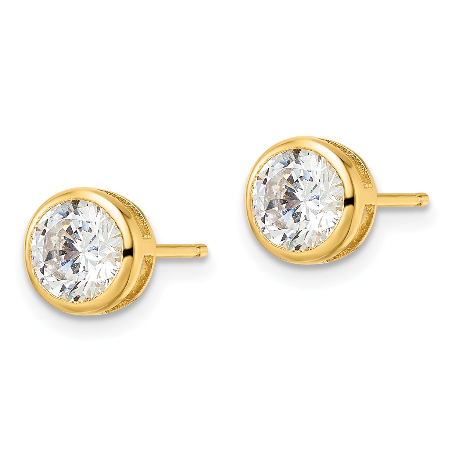 Sterling Silver Gold-tone Polished 6mm Round CZ Bezel Set Stud Earrings Secondary image