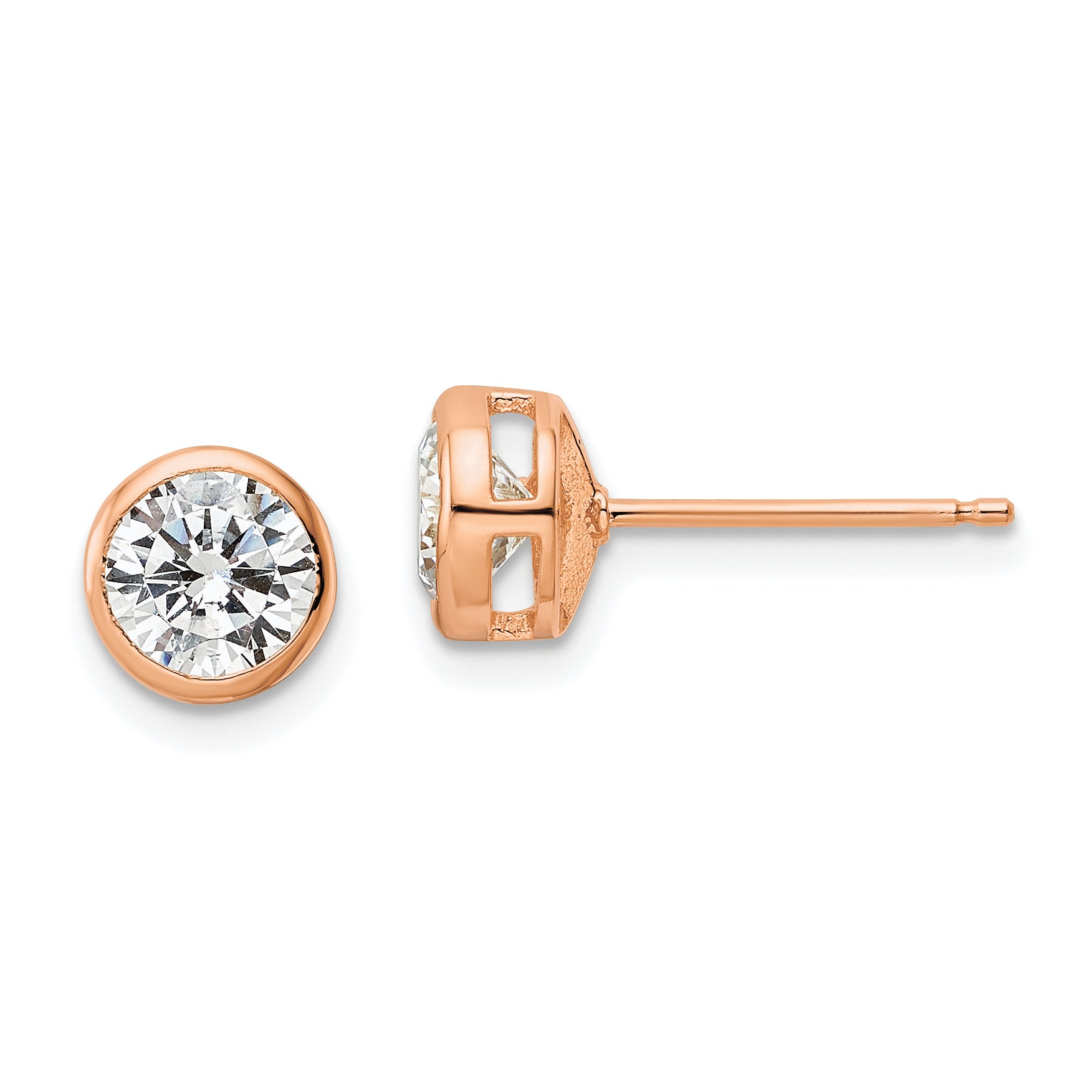 Sterling Silver Rose-tone Polished 6mm Round CZ Bezel Set Stud Earrings Main image
