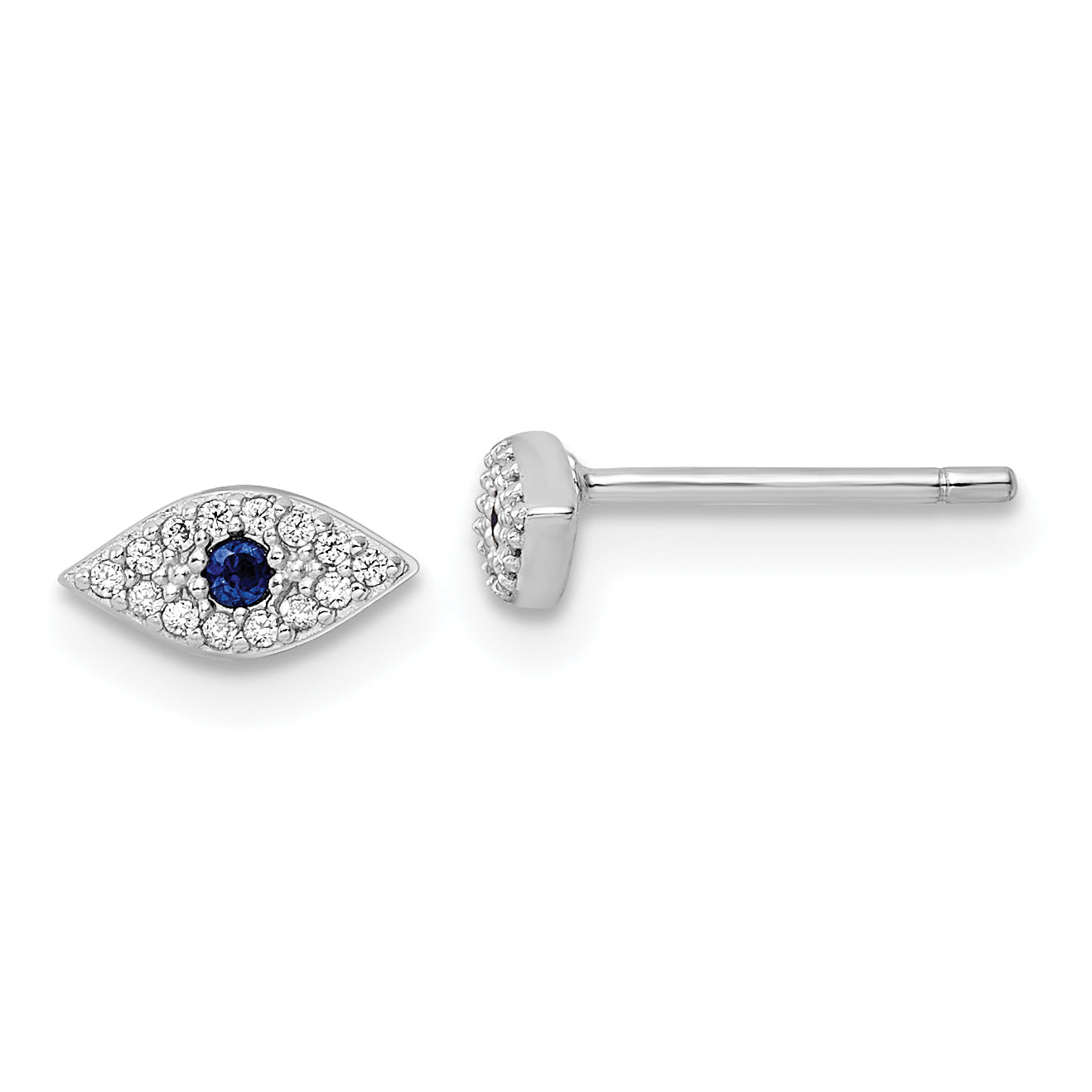 Sterling Silver Rhodium-plated Polished Blue & White CZ Eye Post Earrings Main image