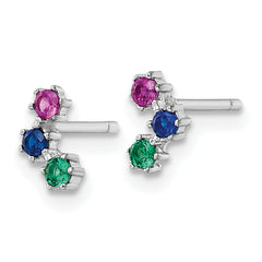 Sterling Silver Rhodium-plated Polished Multi-color CZ Post Earrings