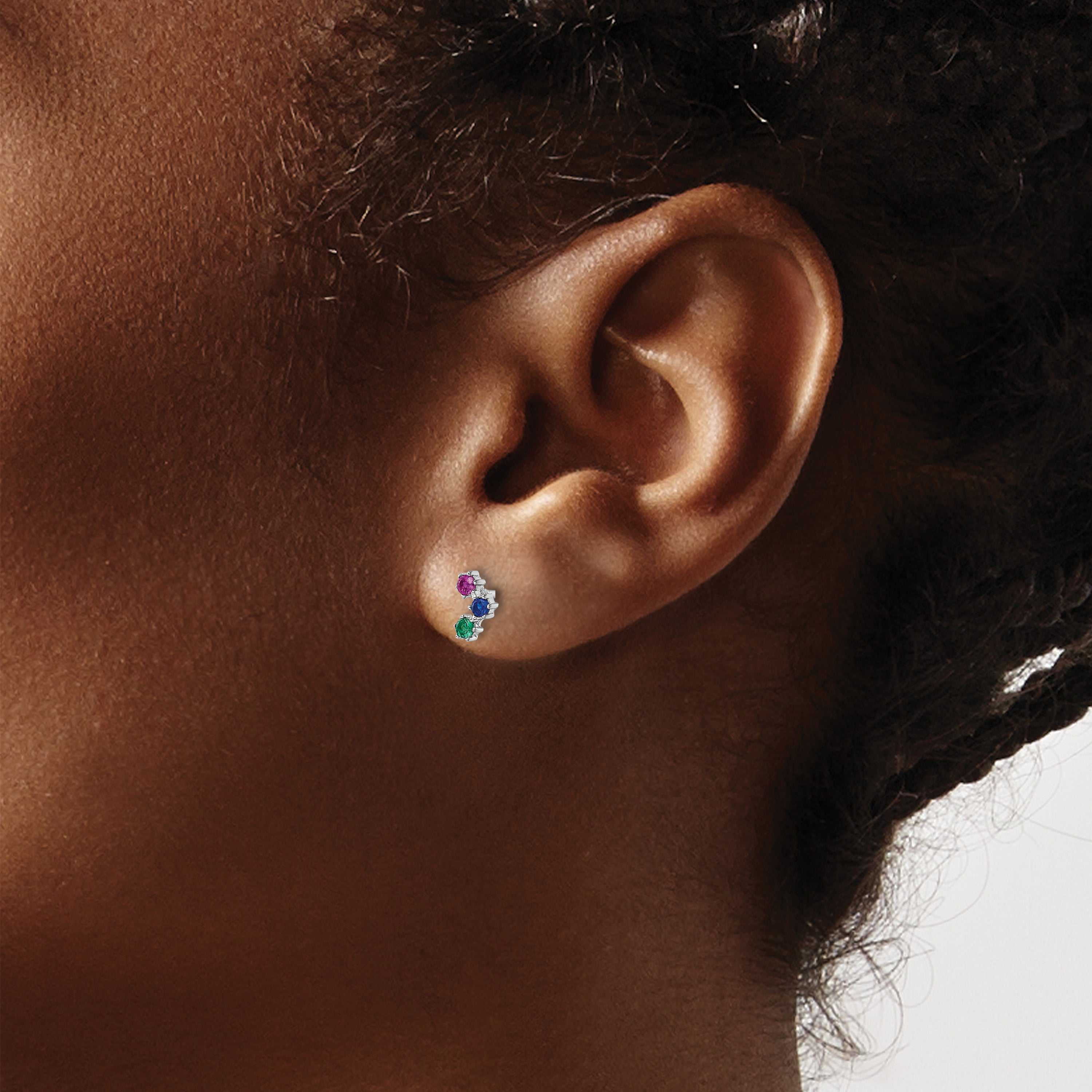 Sterling Silver Rhodium-plated Polished Multi-color CZ Post Earrings