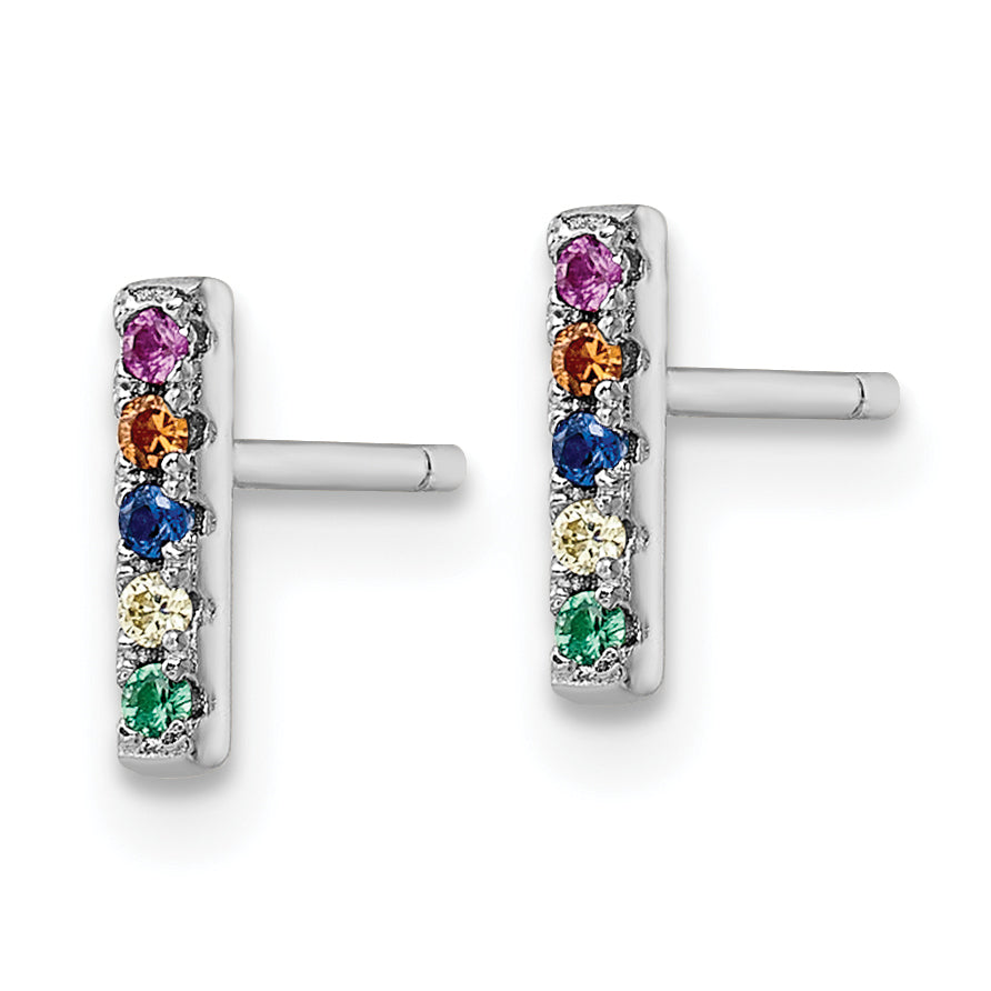 Sterling Silver Rhodium-plated Polished Multi-color CZ Bar Post Earrings Secondary image