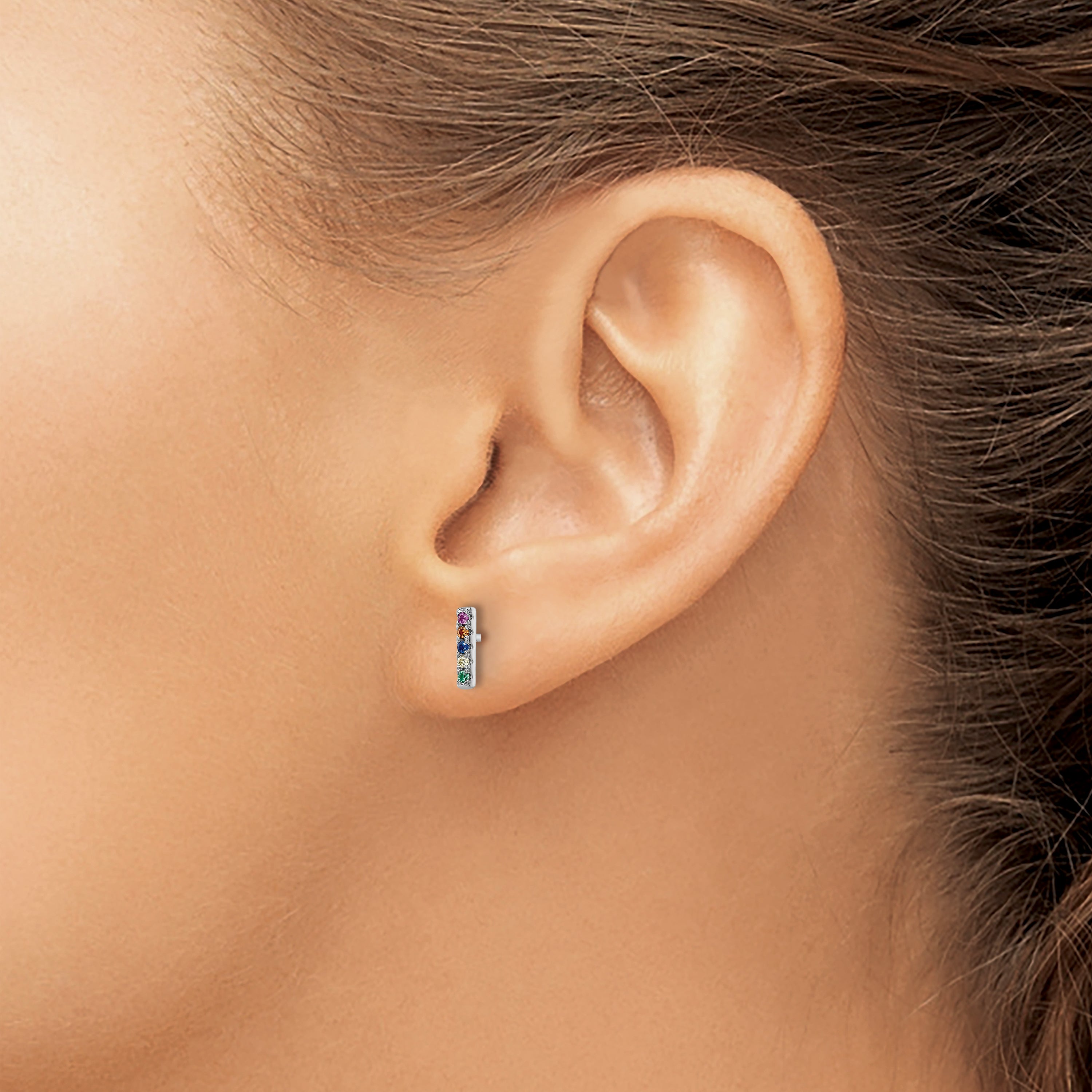 Sterling Silver Rhodium-plated Polished Multi-color CZ Bar Post Earrings