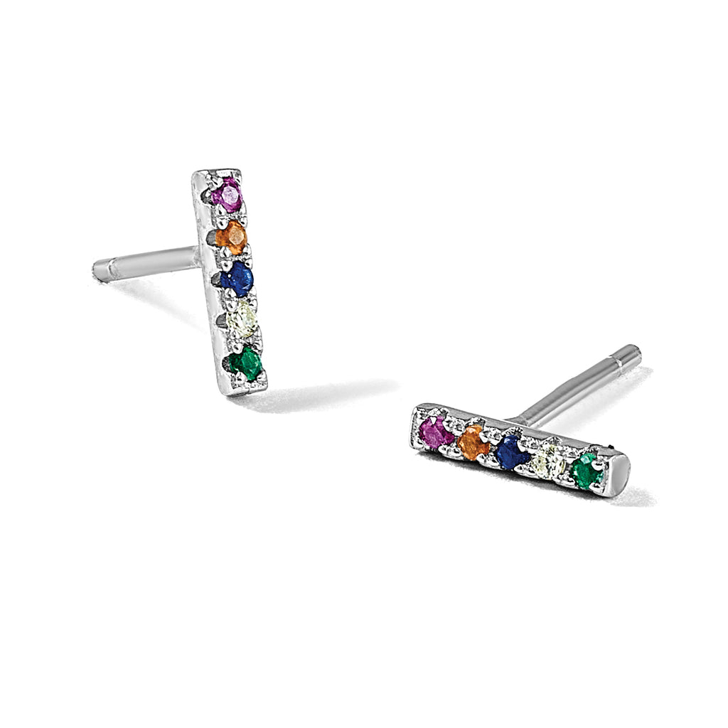 Multi-Color Cubic Zirconia Bar Stud Earrings in Sterling Silver, 1.75mm - Sophia Jewelers
