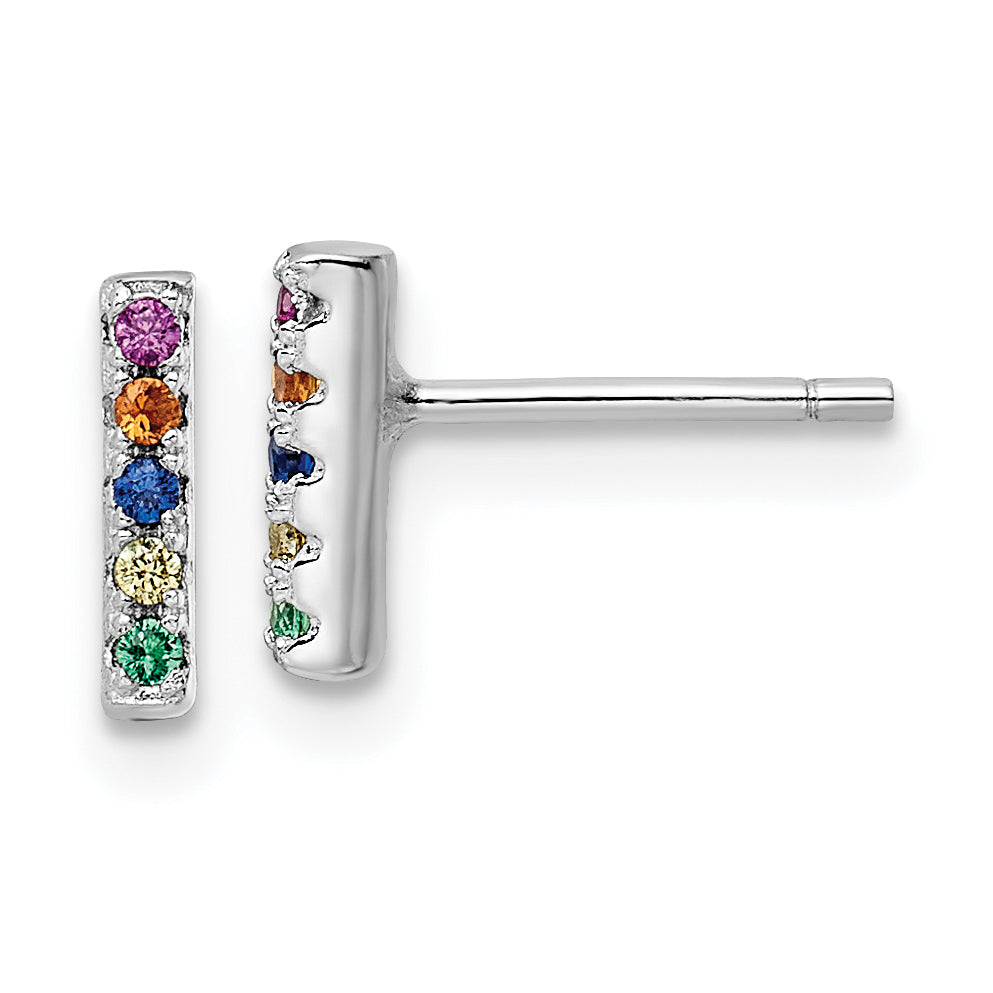 Sterling Silver Rhodium-plated Polished Multi-color CZ Bar Post Earrings Main image