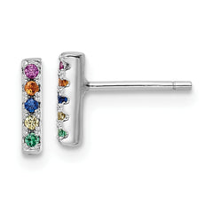 Sterling Silver Rhodium-plated Polished Multi-color CZ Bar Post Earrings