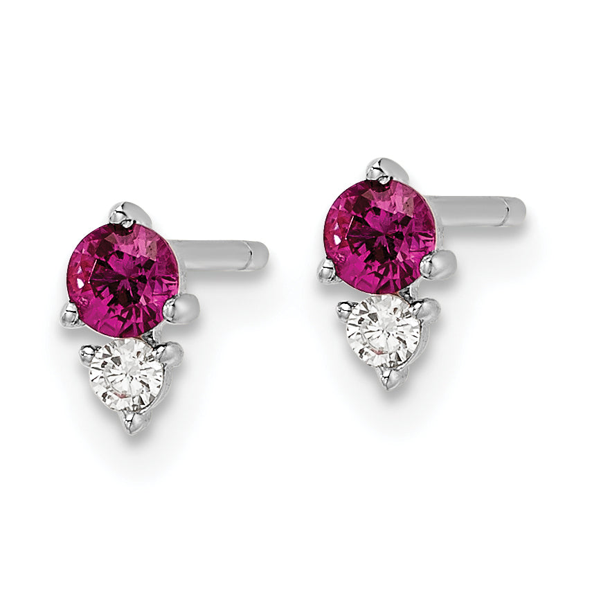 Sterling Silver Rhodium-plated Polished Red & White CZ Post Earrings Secondary image