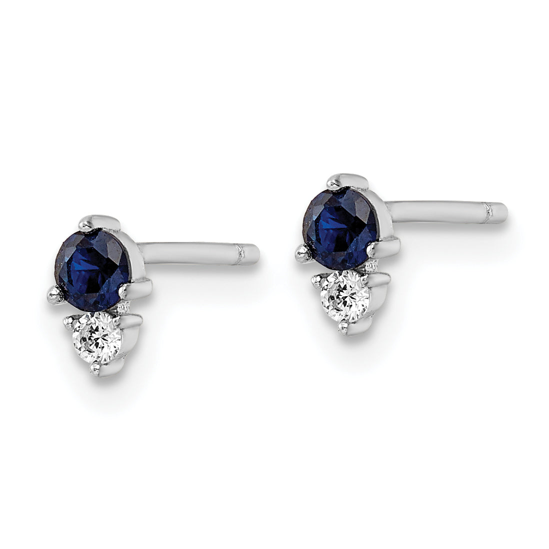 Sterling Silver Rhodium-plated Polished Blue & White CZ Post Earrings Secondary image