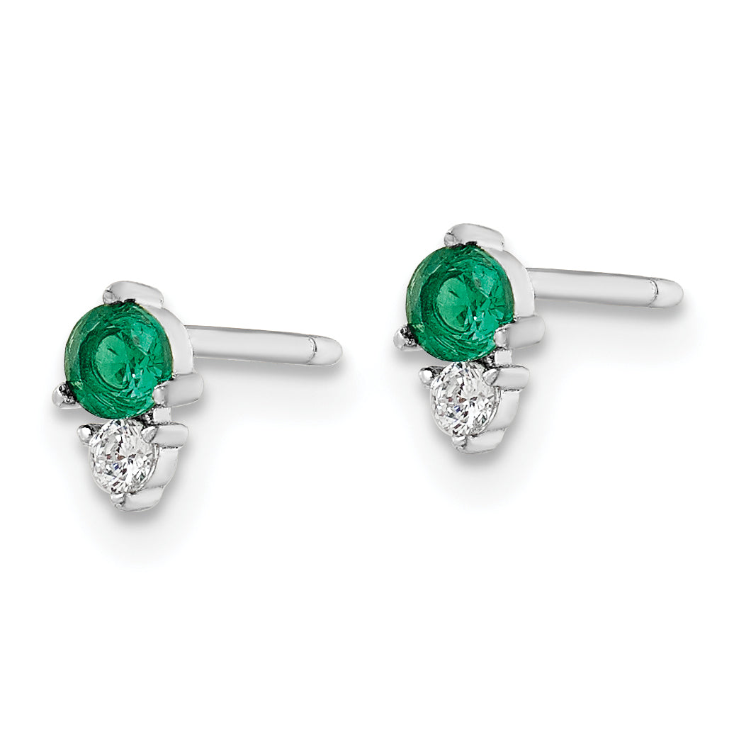 Sterling Silver Rhodium-plated Polished Green & White CZ Post Earrings Secondary image