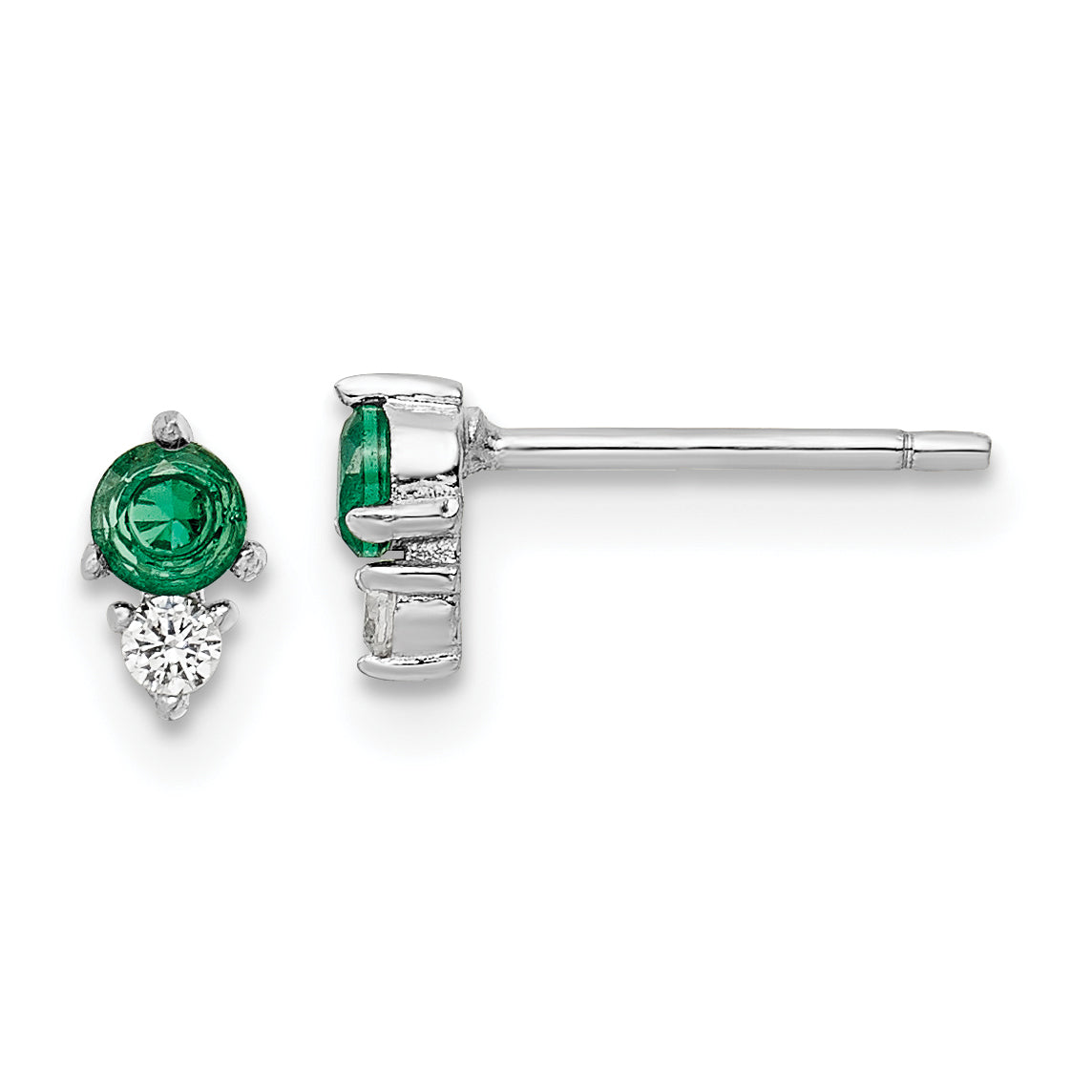 Sterling Silver Rhodium-plated Polished Green & White CZ Post Earrings Main image