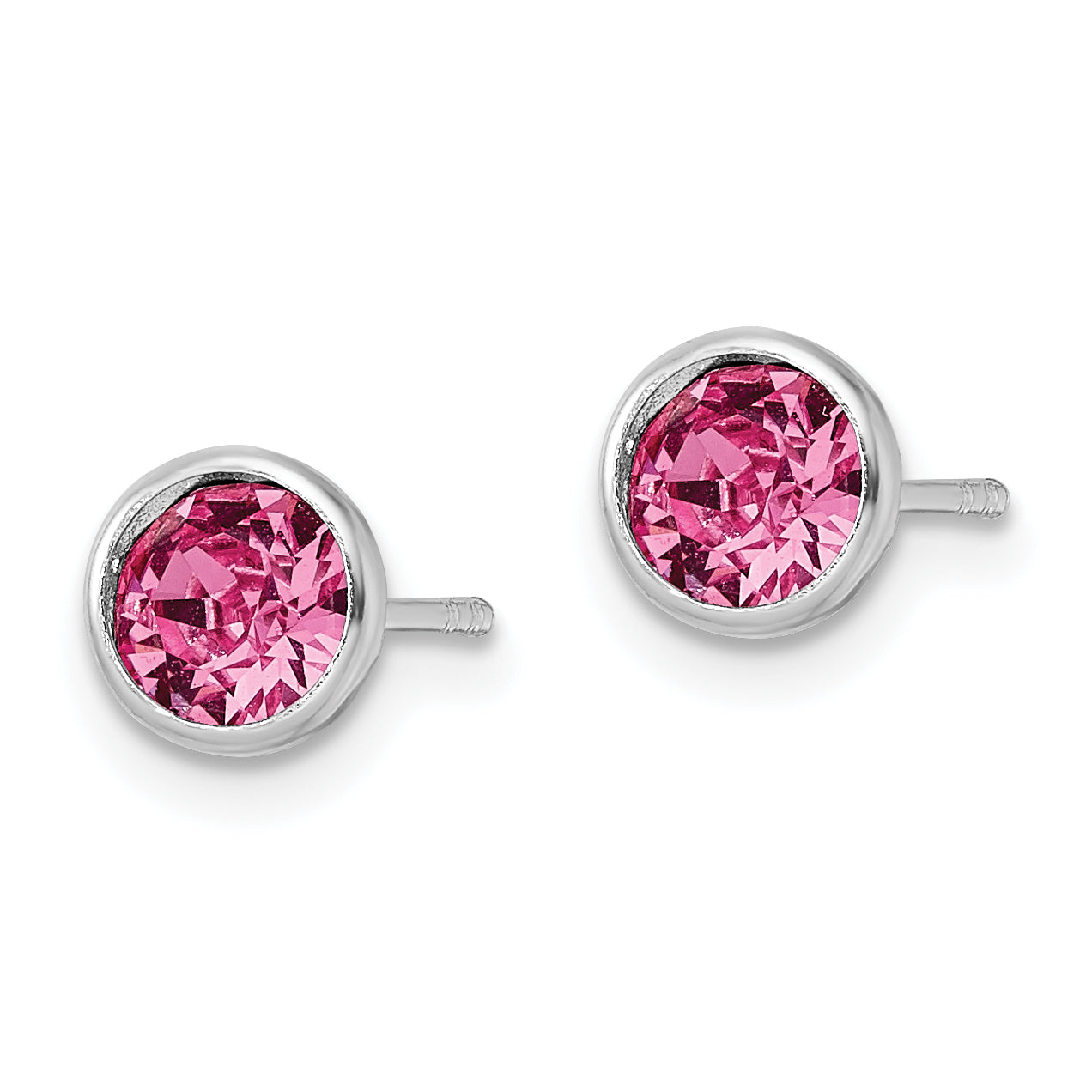 Sterling Silver Rhod-plated Polished 5mm Pink Crystal Bezel Stud Earrings Secondary image