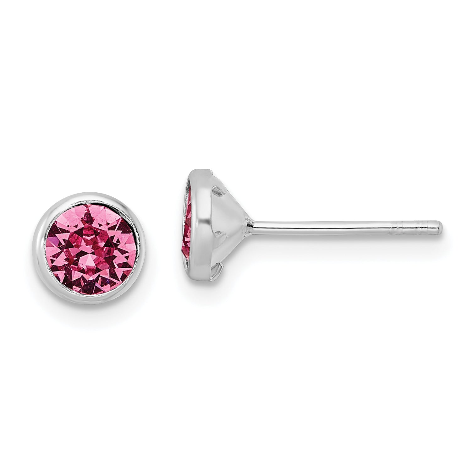 Sterling Silver Rhod-plated Polished 5mm Pink Crystal Bezel Stud Earrings Main image