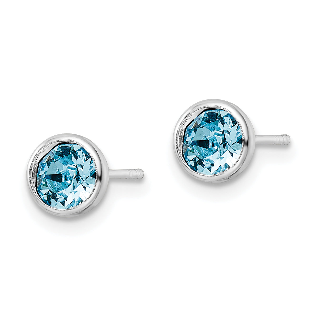 Sterling Silver Rhodium-plated Polished Blue Crystal Bezel Stud Earrings Secondary image