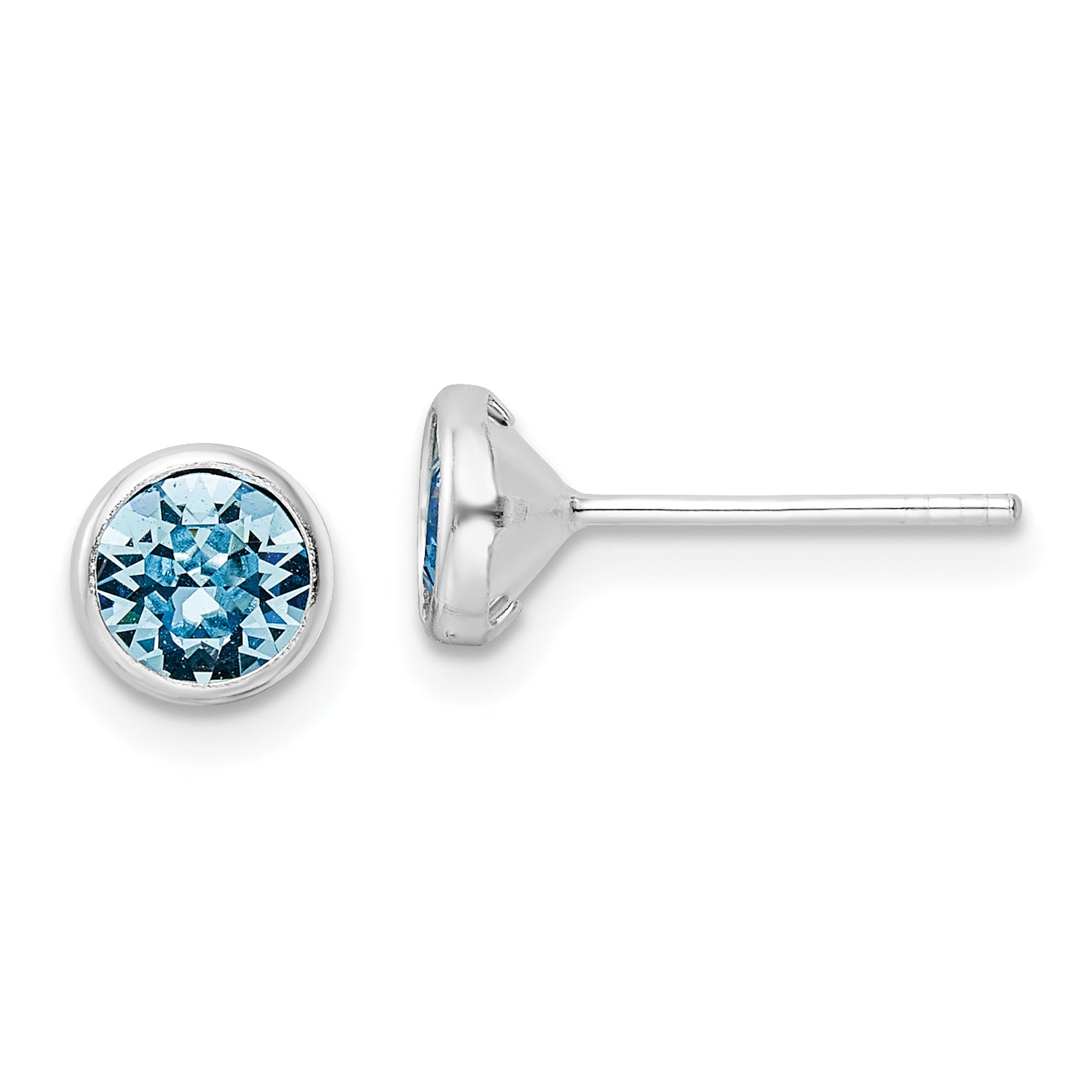 Sterling Silver Rhodium-plated Polished Blue Crystal Bezel Stud Earrings Main image