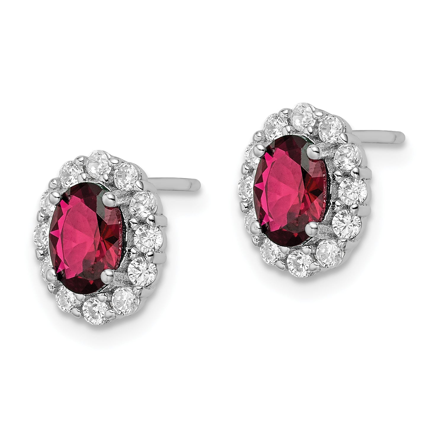 Sterling Silver Rhodium-plated Red & White CZ Oval Post Earrings Secondary image