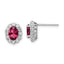 Sterling Silver Rhodium-plated Red & White CZ Oval Post Earrings