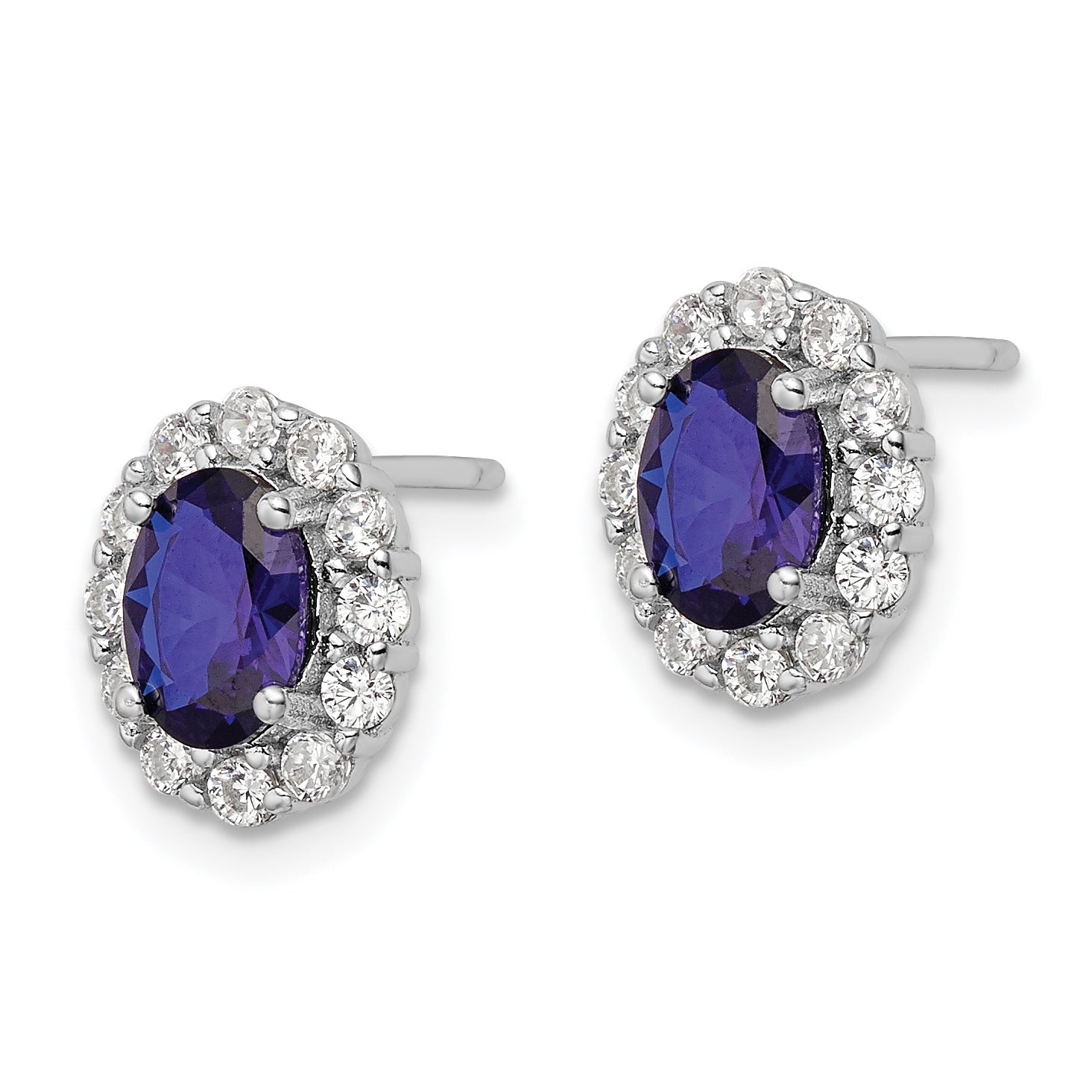 Sterling Silver Rhodium-plated Polished Blue & White CZ Oval Post Earrings Secondary image