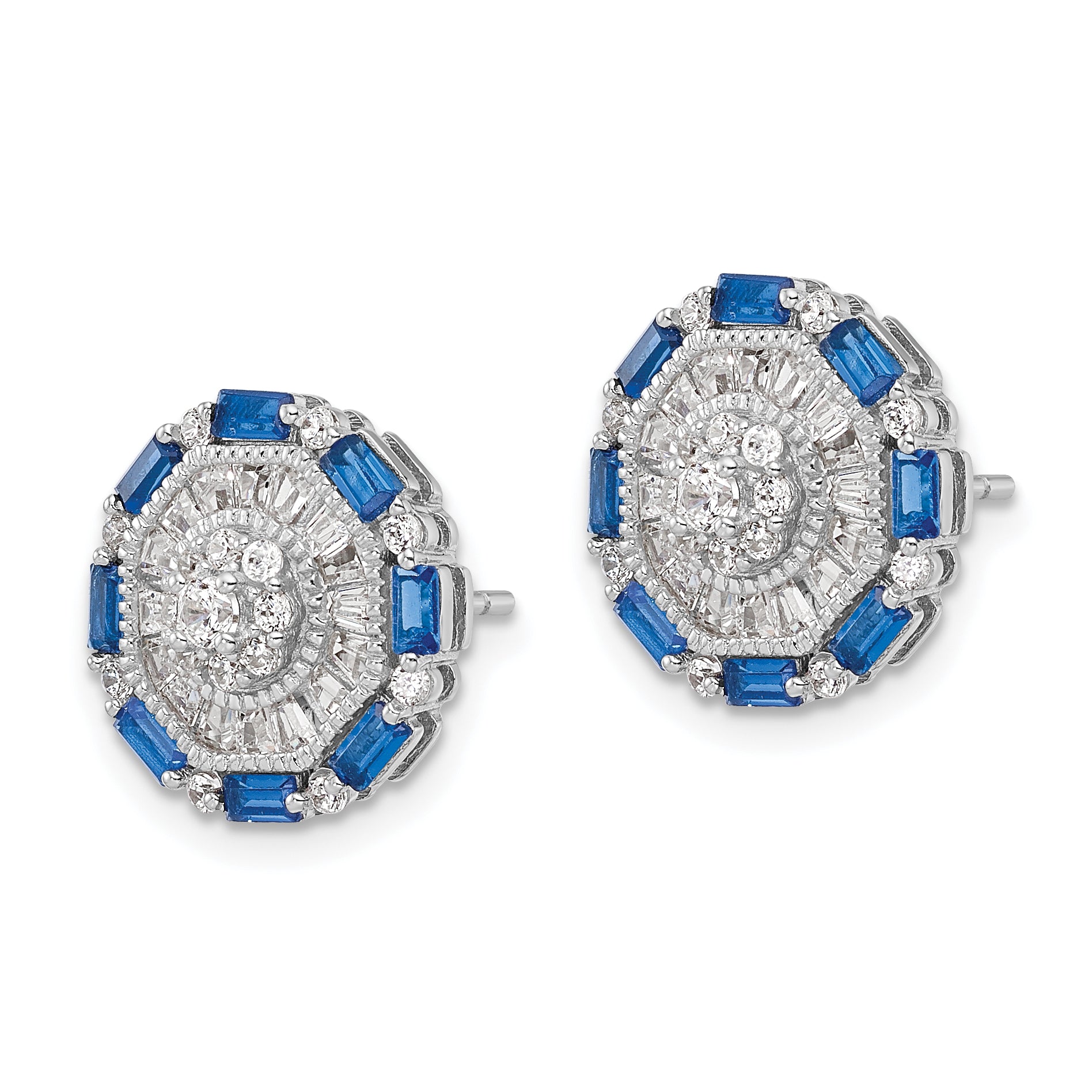 Sterling Silver RH-plated Polished Fancy Blue & White CZ Post Earrings Secondary image