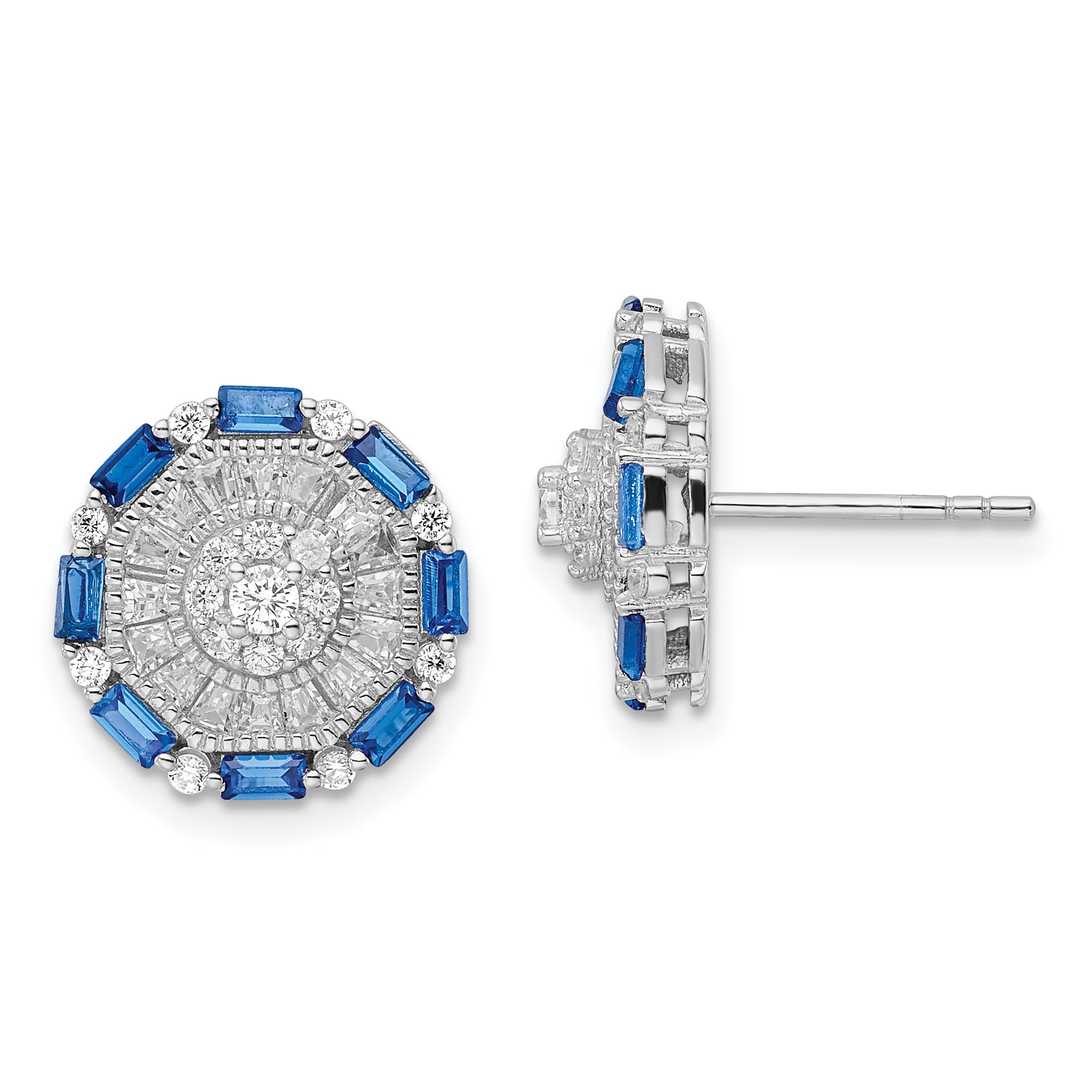Sterling Silver RH-plated Polished Fancy Blue & White CZ Post Earrings Main image