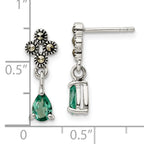 Sterling Silver Antiqued Marcasite & Cr. Green Quartz Post Dangle Earrings