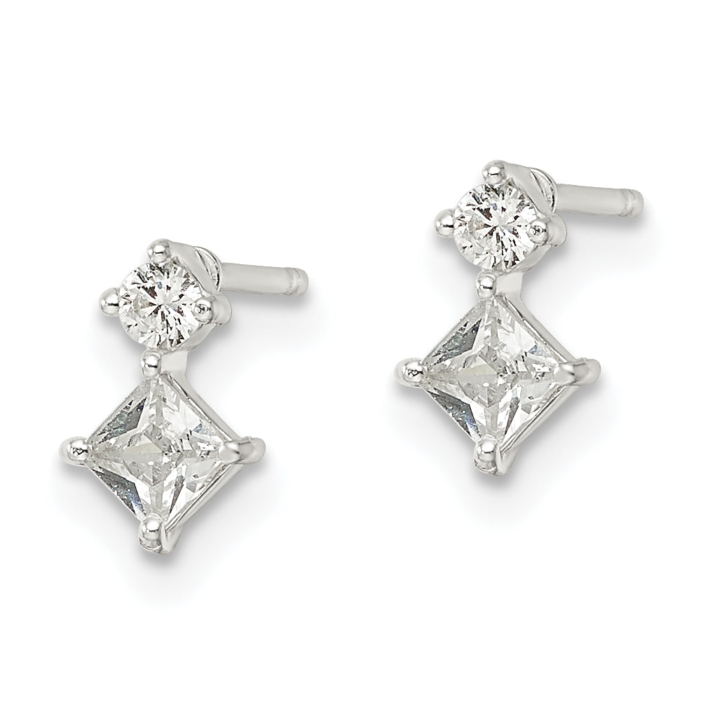 Sterling Silver Polished Two Square CZ Post Earrings Secondary image