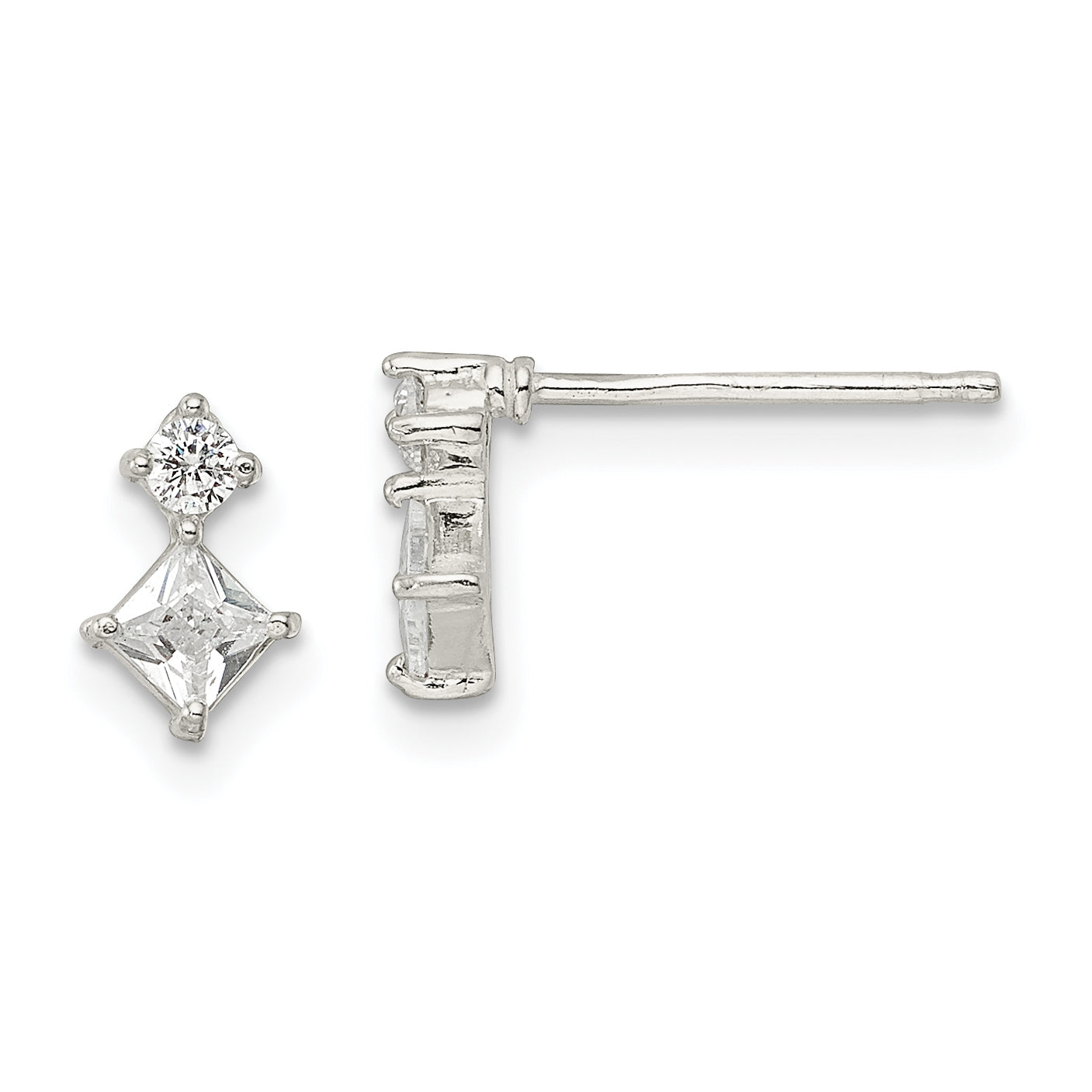Sterling Silver Polished Two Square CZ Post Earrings Main image