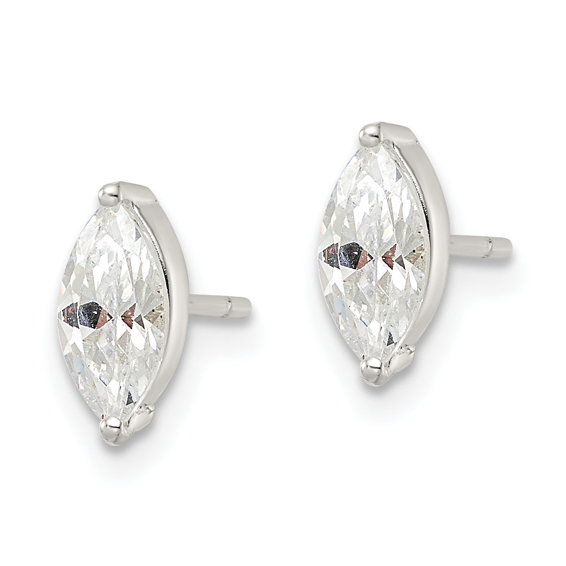 Sterling Silver Polished 9x4mm Marquise CZ Stud Earrings Secondary image