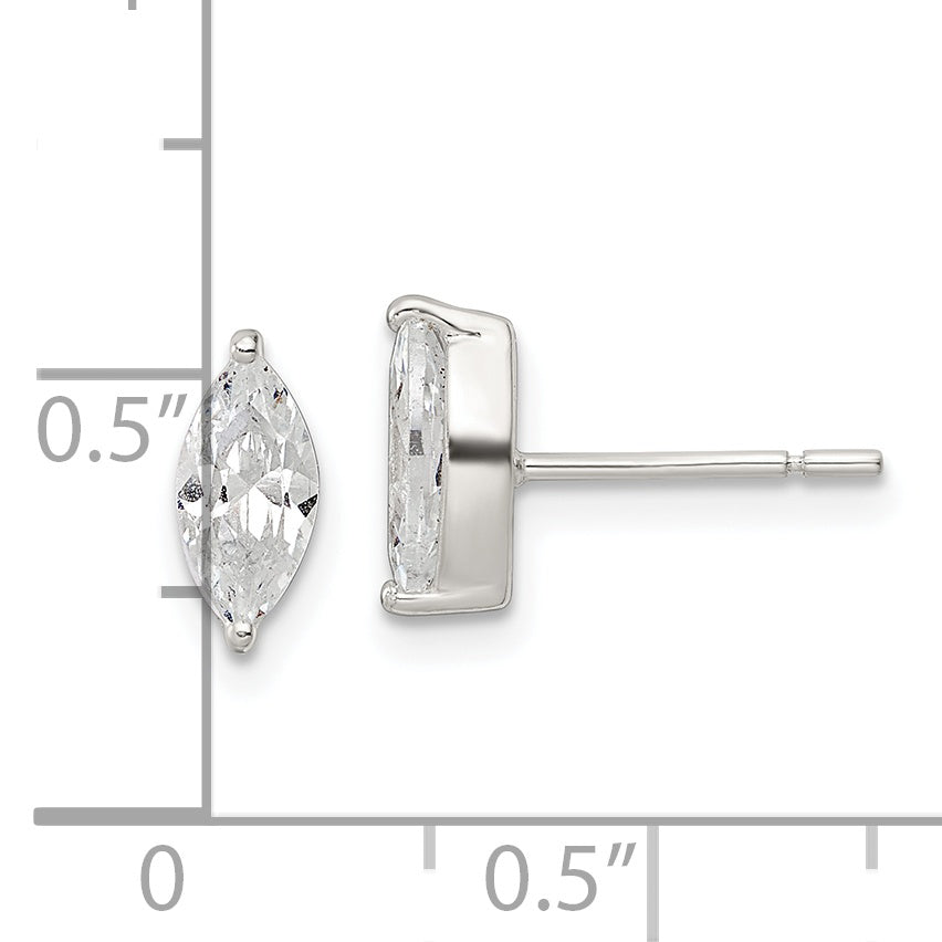Sterling Silver Polished 9x4mm Marquise CZ Stud Earrings