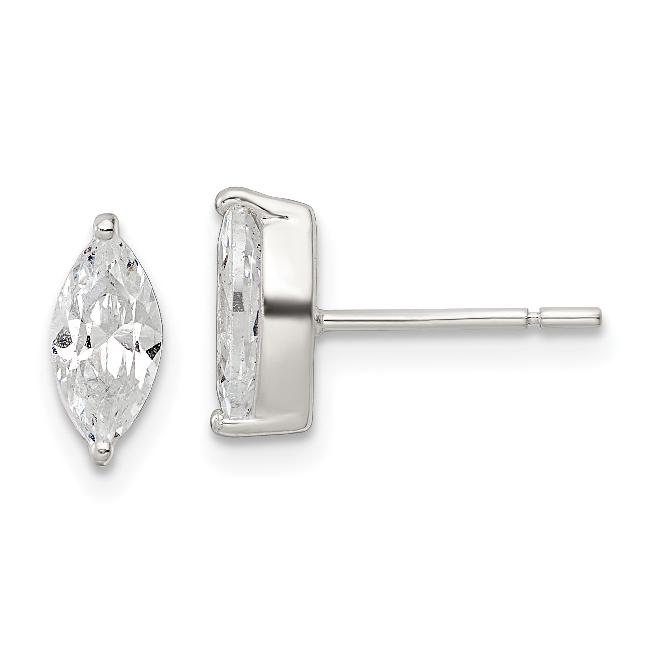Sterling Silver Polished 9x4mm Marquise CZ Stud Earrings Main image