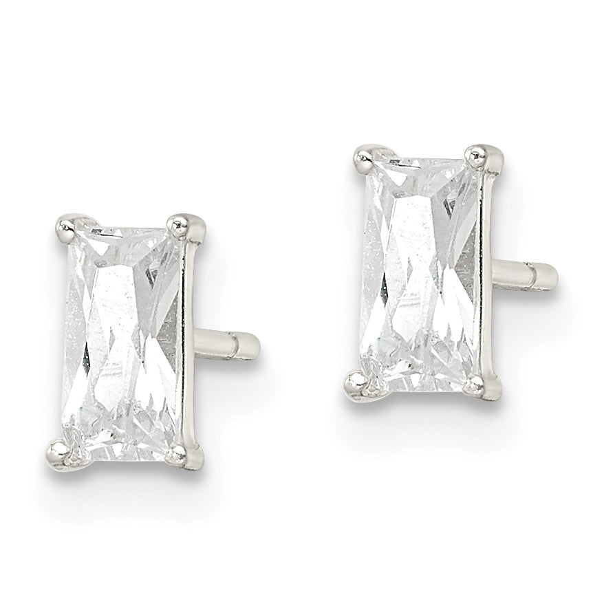 Sterling Silver Polished 6x3mm Emerald-shape CZ Stud Earrings Secondary image