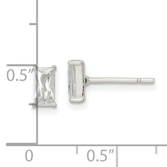 Sterling Silver Polished 6x3mm Emerald-shape CZ Stud Earrings