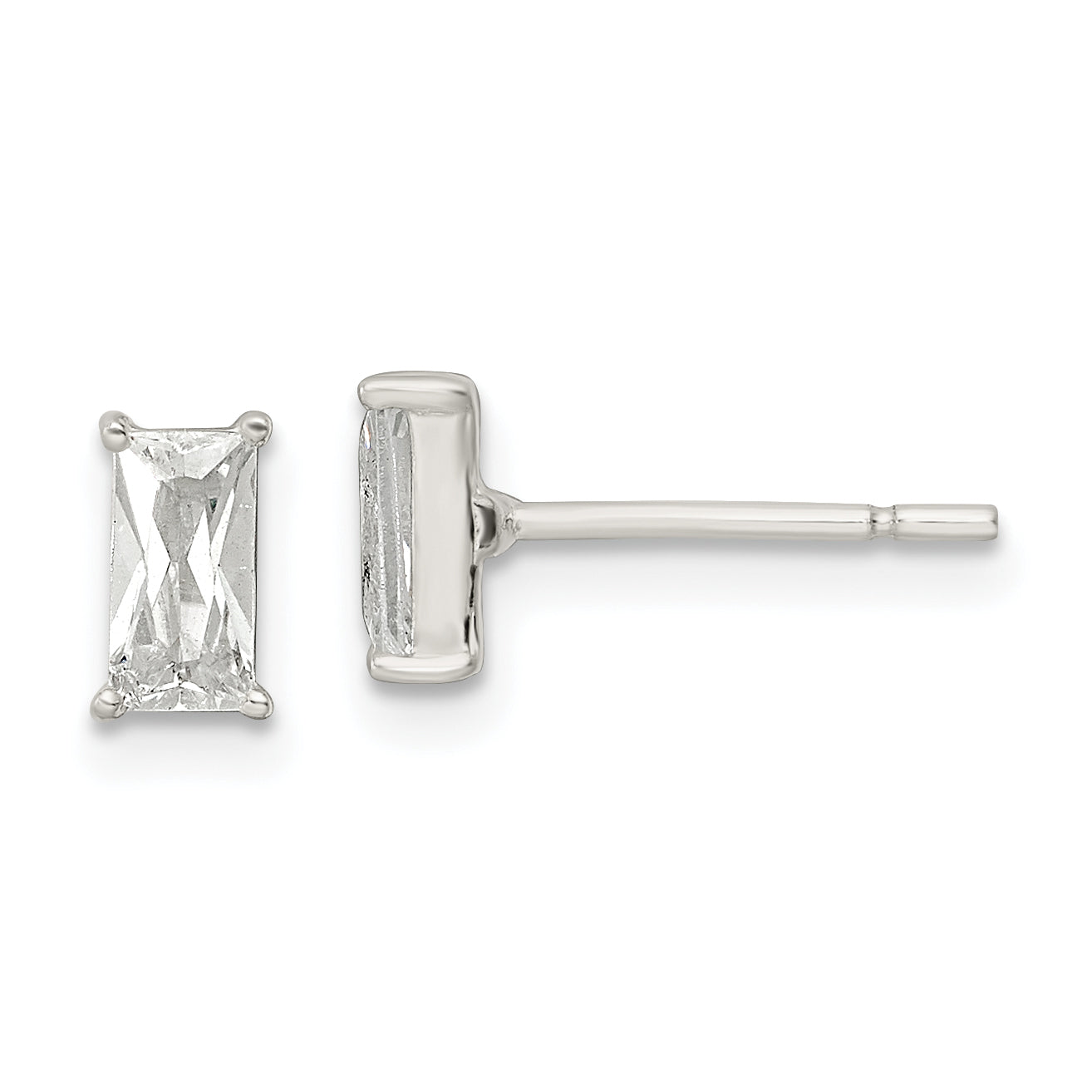 Sterling Silver Polished 6x3mm Emerald-shape CZ Stud Earrings Main image