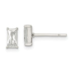 Sterling Silver Polished 6x3mm Emerald-shape CZ Stud Earrings