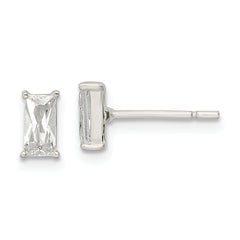 Sterling Silver Polished 6x3mm Emerald-shape CZ Stud Earrings