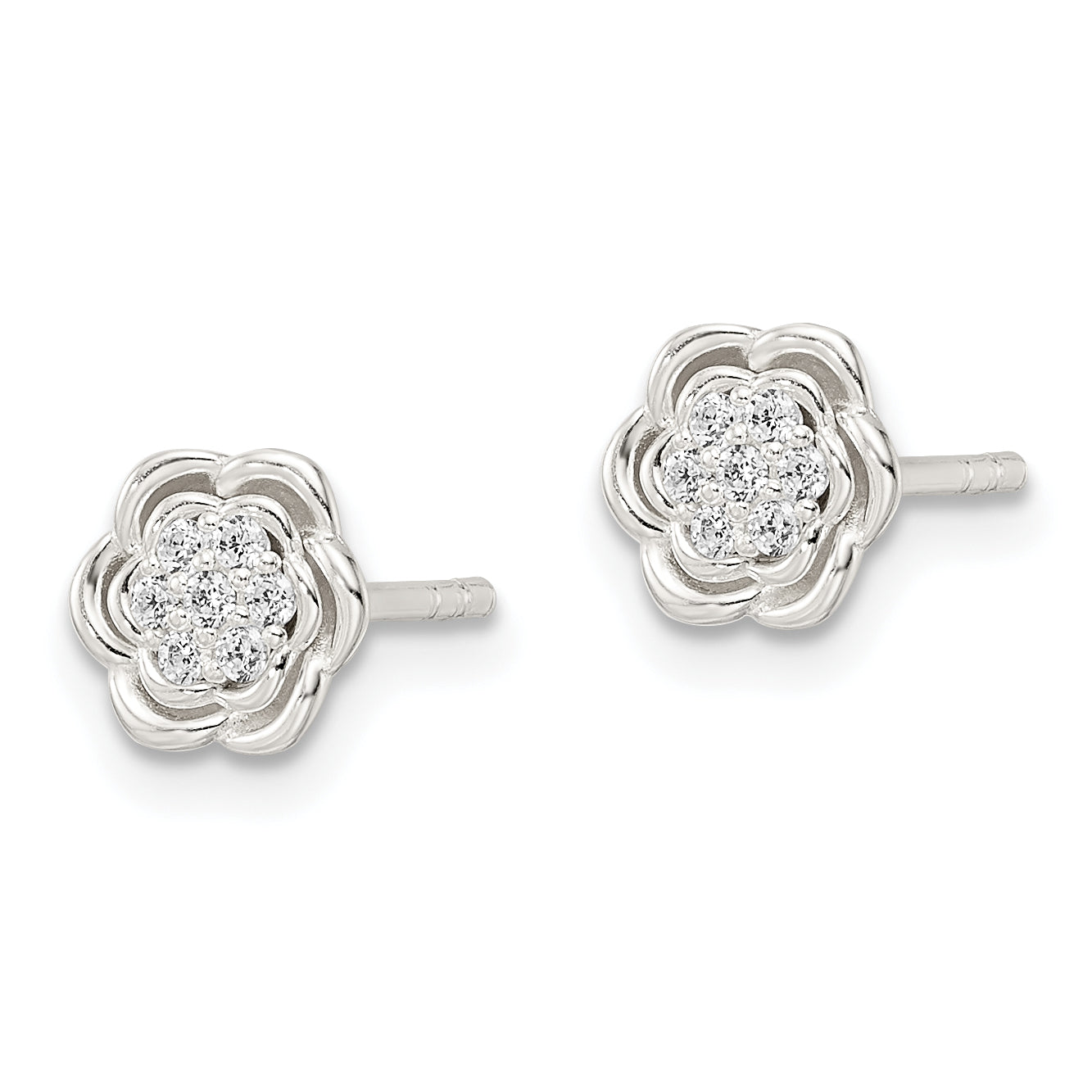 Sterling Silver Polished Floral CZ Post Earrings Secondary image