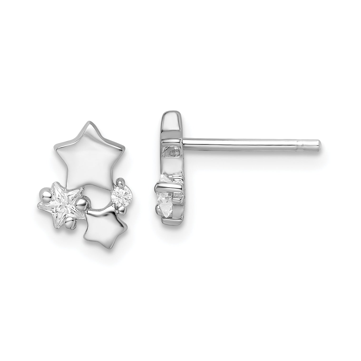 Sterling Silver Rhodium-plated Polished CZ Stars Post Earrings Main image