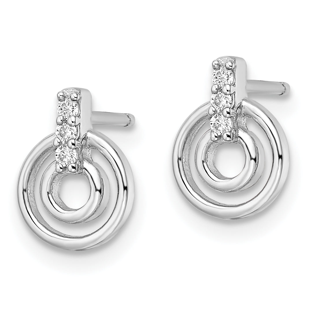 Sterling Silver Rhodium-plated Polished CZ Circles Post Earrings