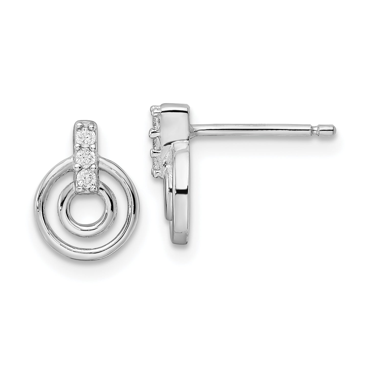 Sterling Silver Rhodium-plated Polished CZ Circles Post Earrings Main image