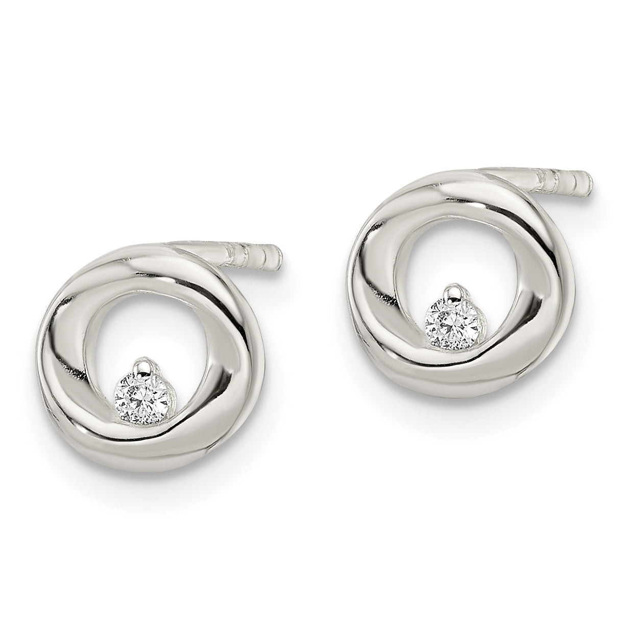 Sterling Silver Polished CZ Circle Post Earrings