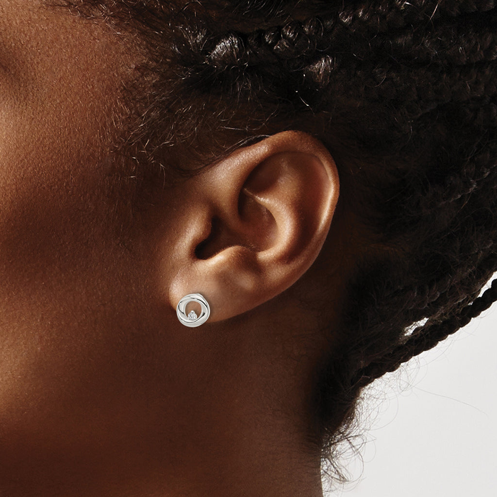 Sterling Silver Polished CZ Circle Post Earrings