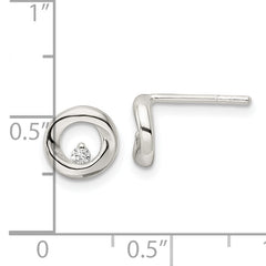 Sterling Silver Polished CZ Circle Post Earrings