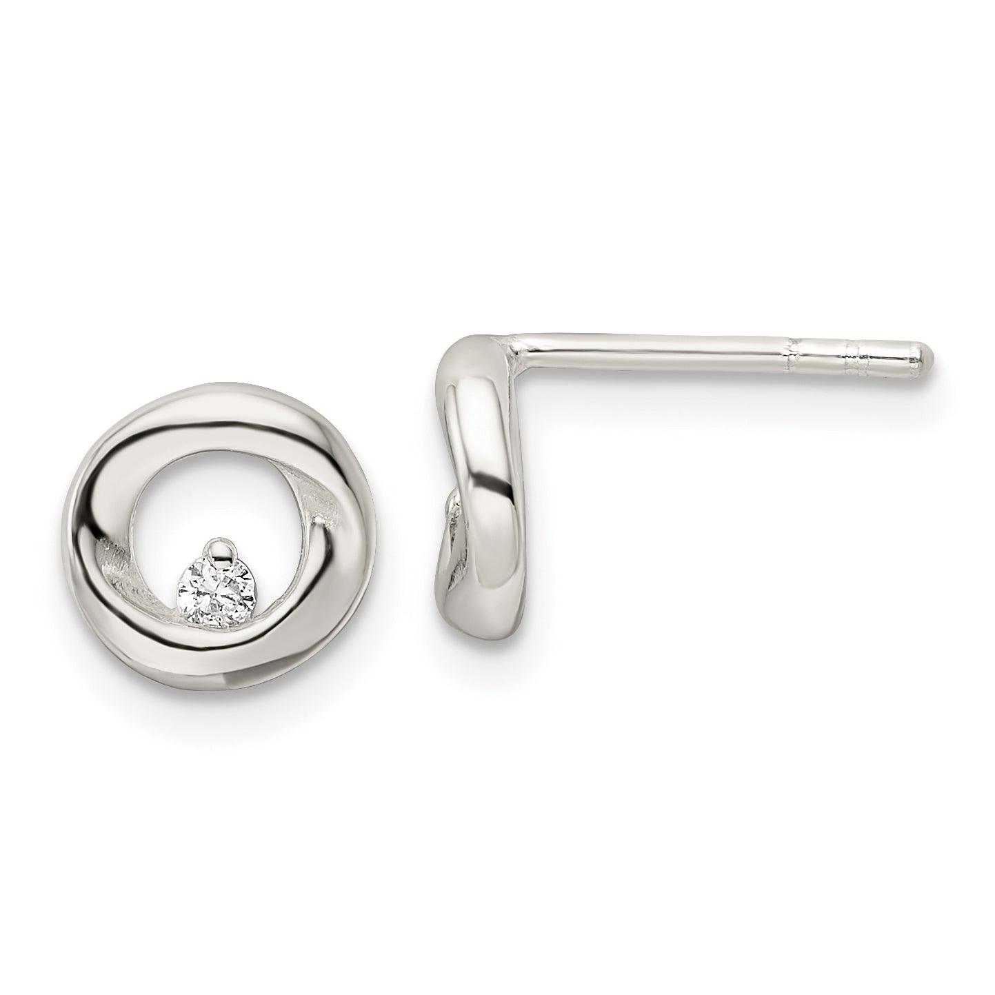 Sterling Silver Polished CZ Circle Post Earrings