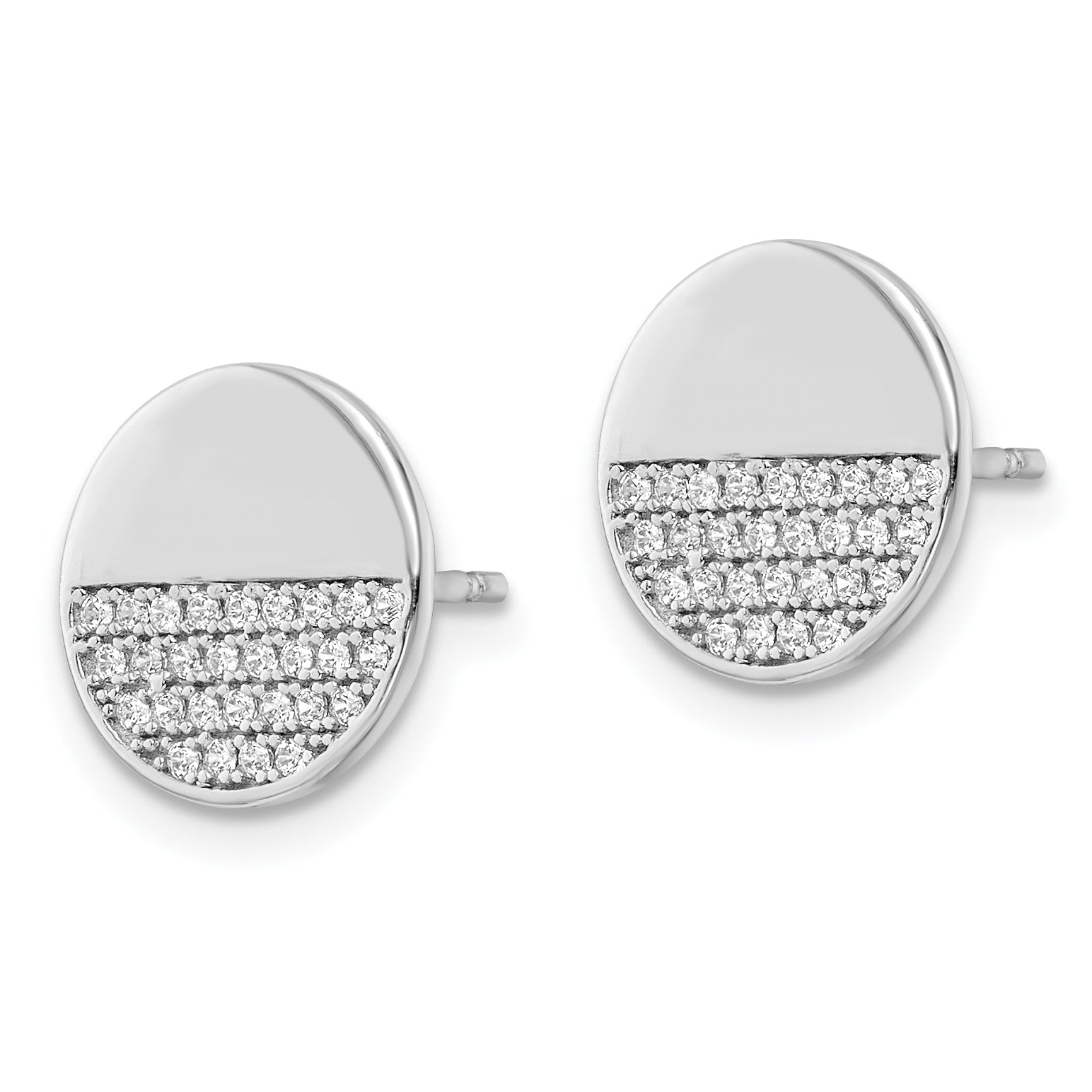 Sterling Silver Rhodium-plated Polished CZ Disc Post Earrings Secondary image