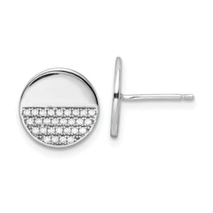 Sterling Silver Rhodium-plated Polished CZ Disc Post Earrings