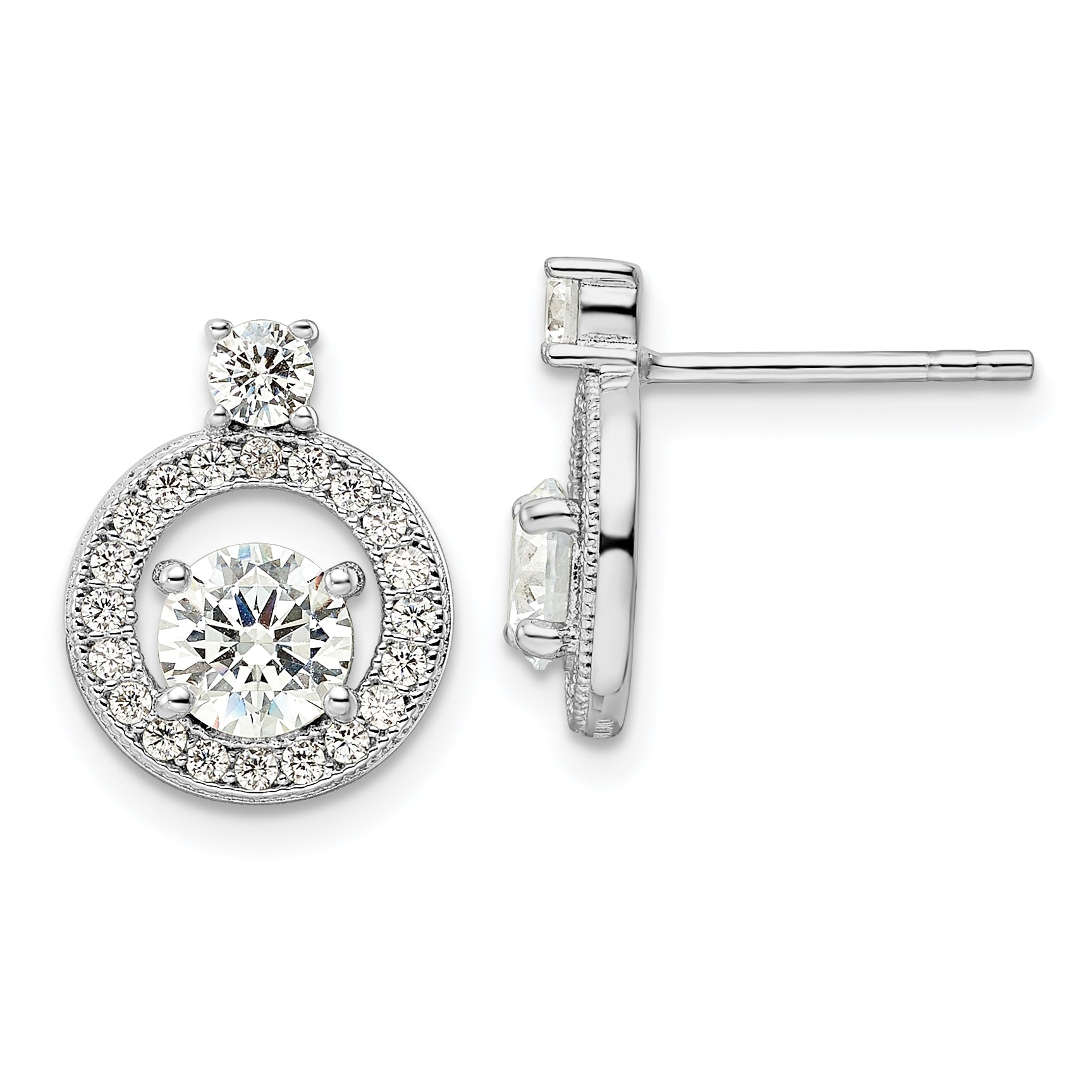 Sterling Silver Rhodium-plated Polished CZ Halo Circle Post Earrings Main image